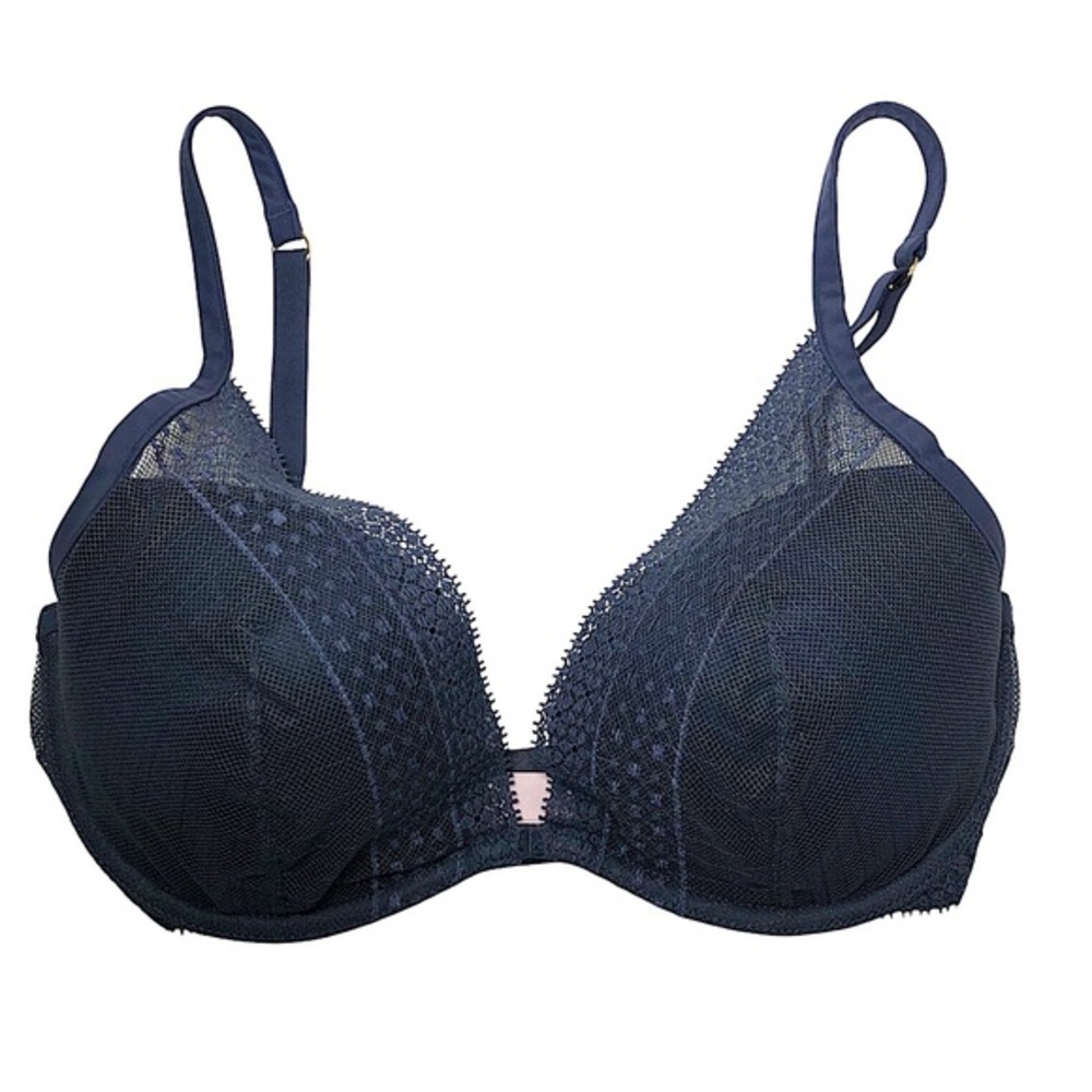 Victoria's Secret Incredible Plunge Lace Grayish Blue Padded Bra Sz 32DD